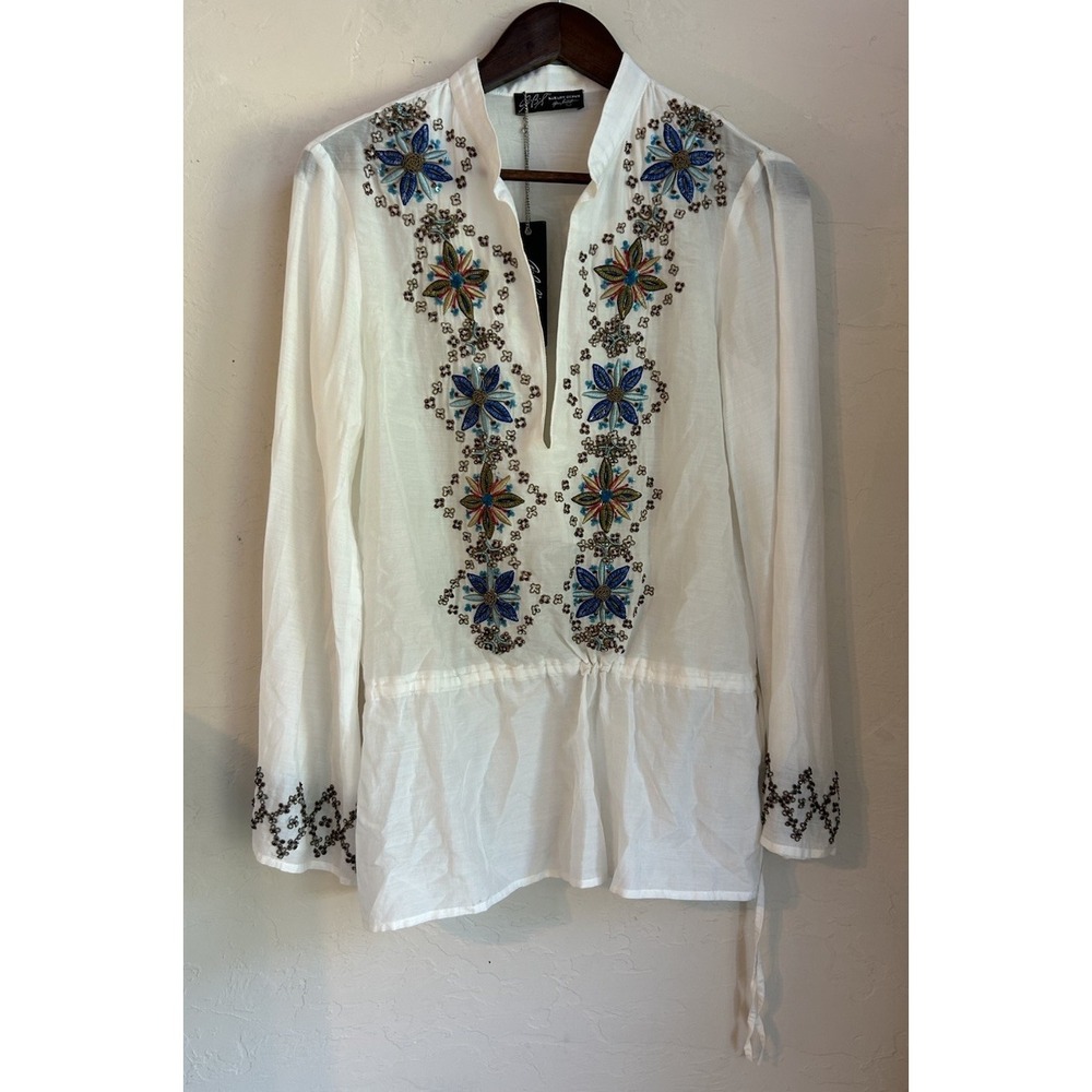 Allen Schwartz Embroidered Beaded Tunic Top NWT XS Bohemian Western Cowgirl